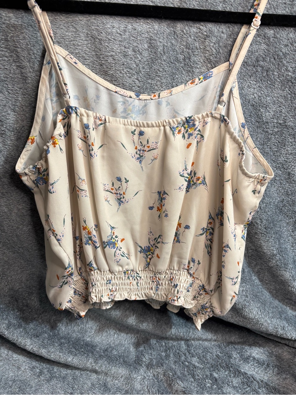 Floral Smocked Hem Crop Cami Top - Cream - Picture 3 of 4